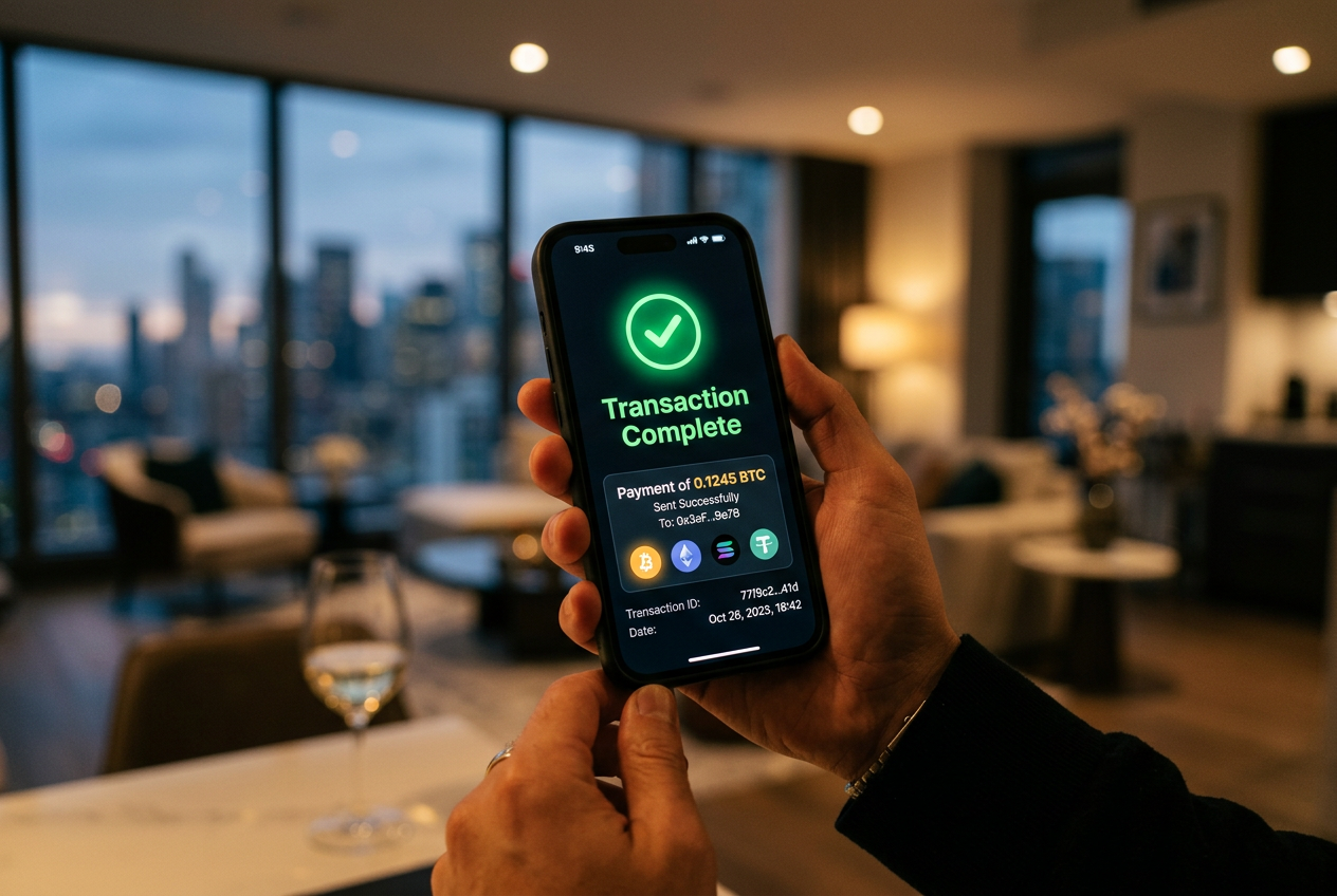 Smartphone screen with successful crypto withdrawal notification